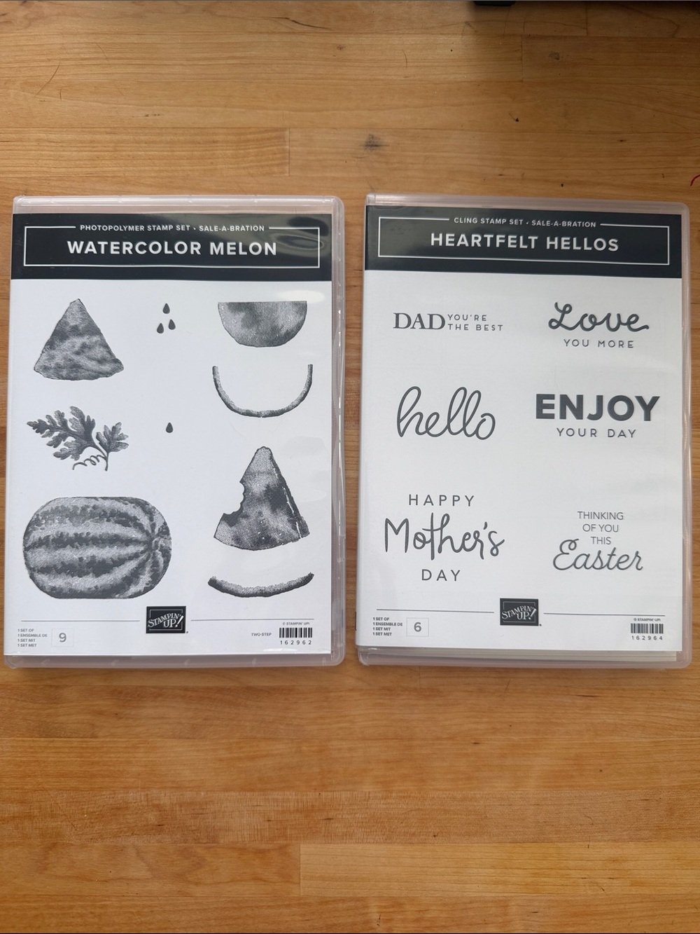 Retired Stampin' Up! Watercolor Melon & Heartfelt Hellos Stamp Sets -NEW